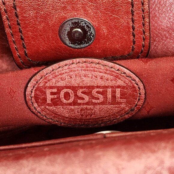 Fossil Maddox Bar Satchel Genuine Cow Hide Leather Red Distressed Shoulder Bag - Picture 10 of 16